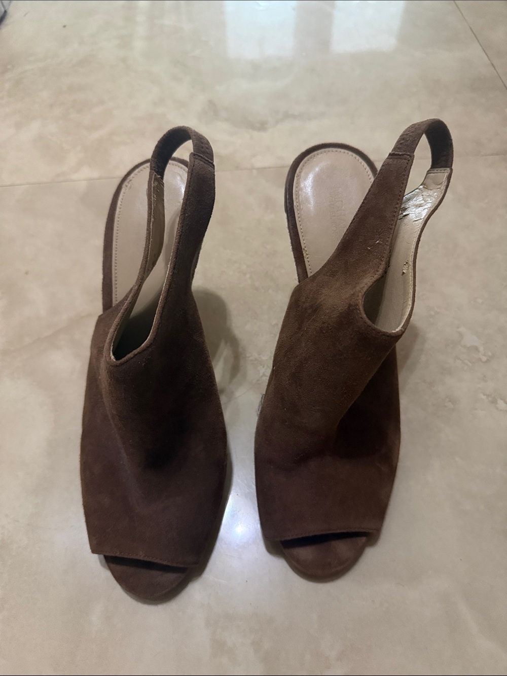 Michael Kors Brown Suede Slingback Peep-Toe Heels